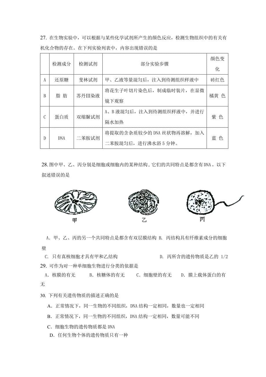 高中生物必修1《分子与细胞》模块综合测试_第5页