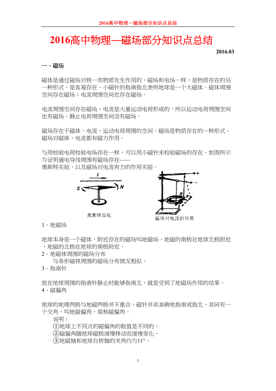 高中物理磁场部分知识点总结分析(DOC 10页)_第1页