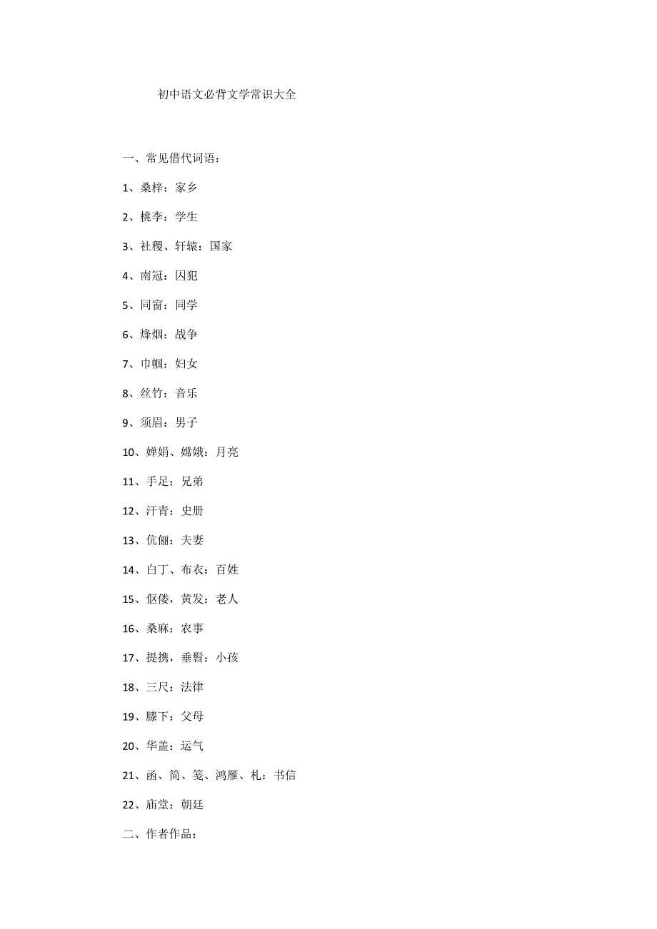 2023年初中语文必背文学常识大全.docx_第1页