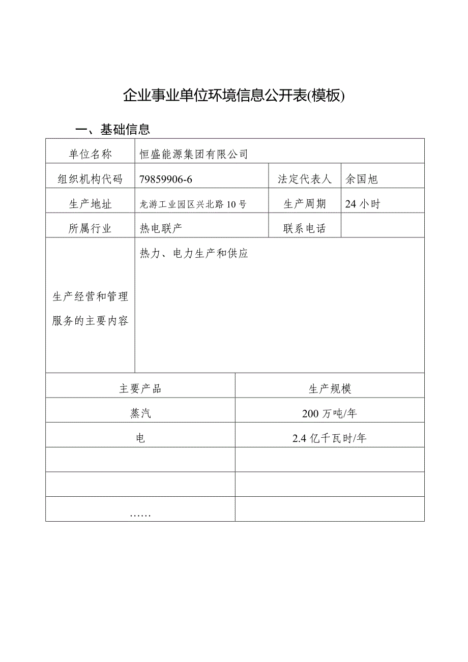 企业事业单位环境信息公开表模板_第1页