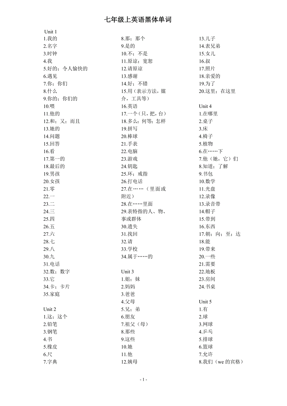 人教版初中黑体单词中文.doc_第1页