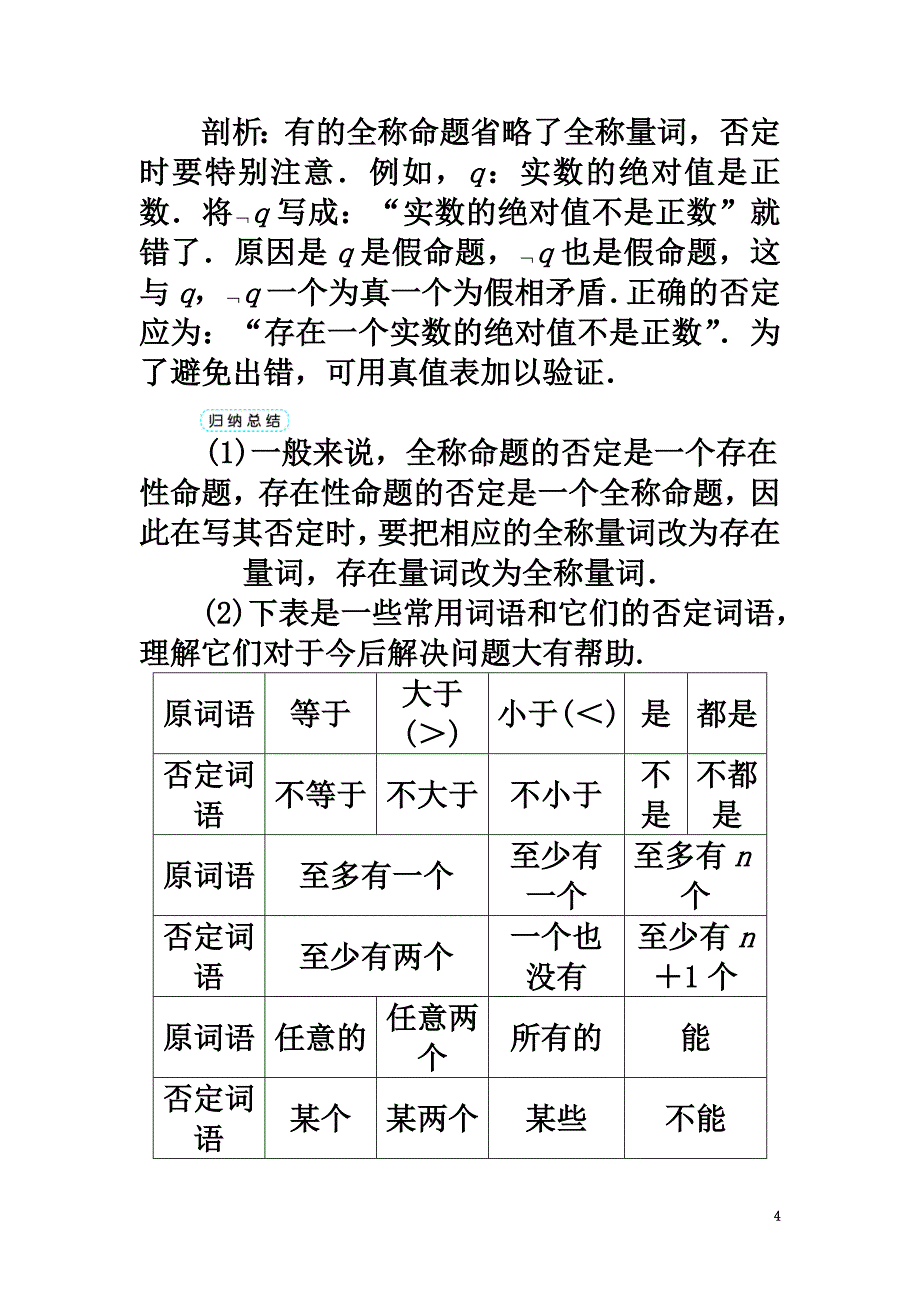 高中数学第一章常用逻辑用语1.2基本逻辑联结词1.2.2“非”（否定）学案新人教B版选修2-1_第4页