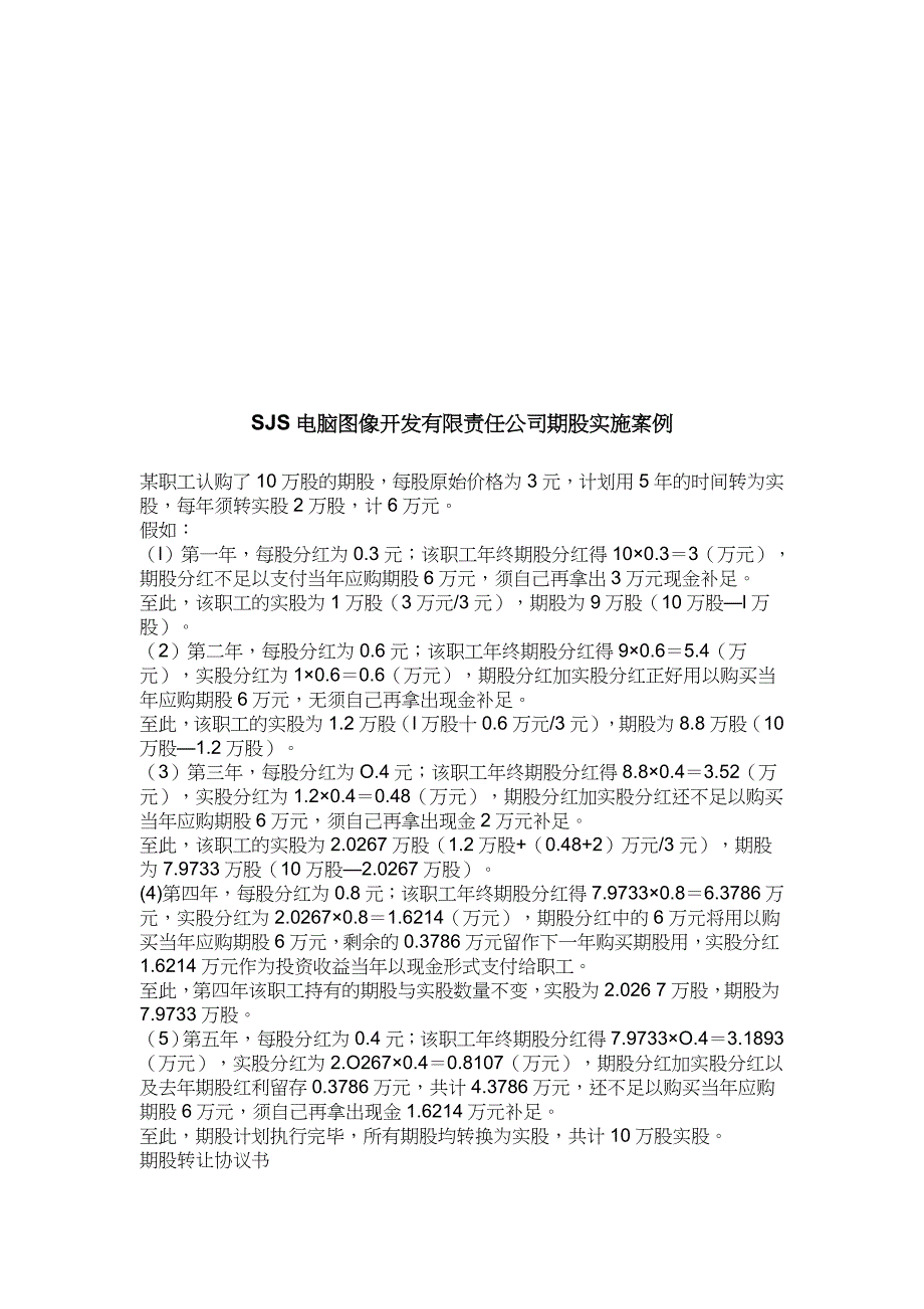 【经管励志】SJS电脑图像开发有限责任公司期股实施案例_第1页