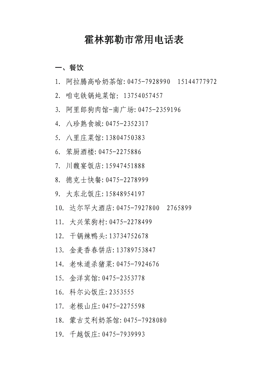 霍林河常用电话表.doc_第1页