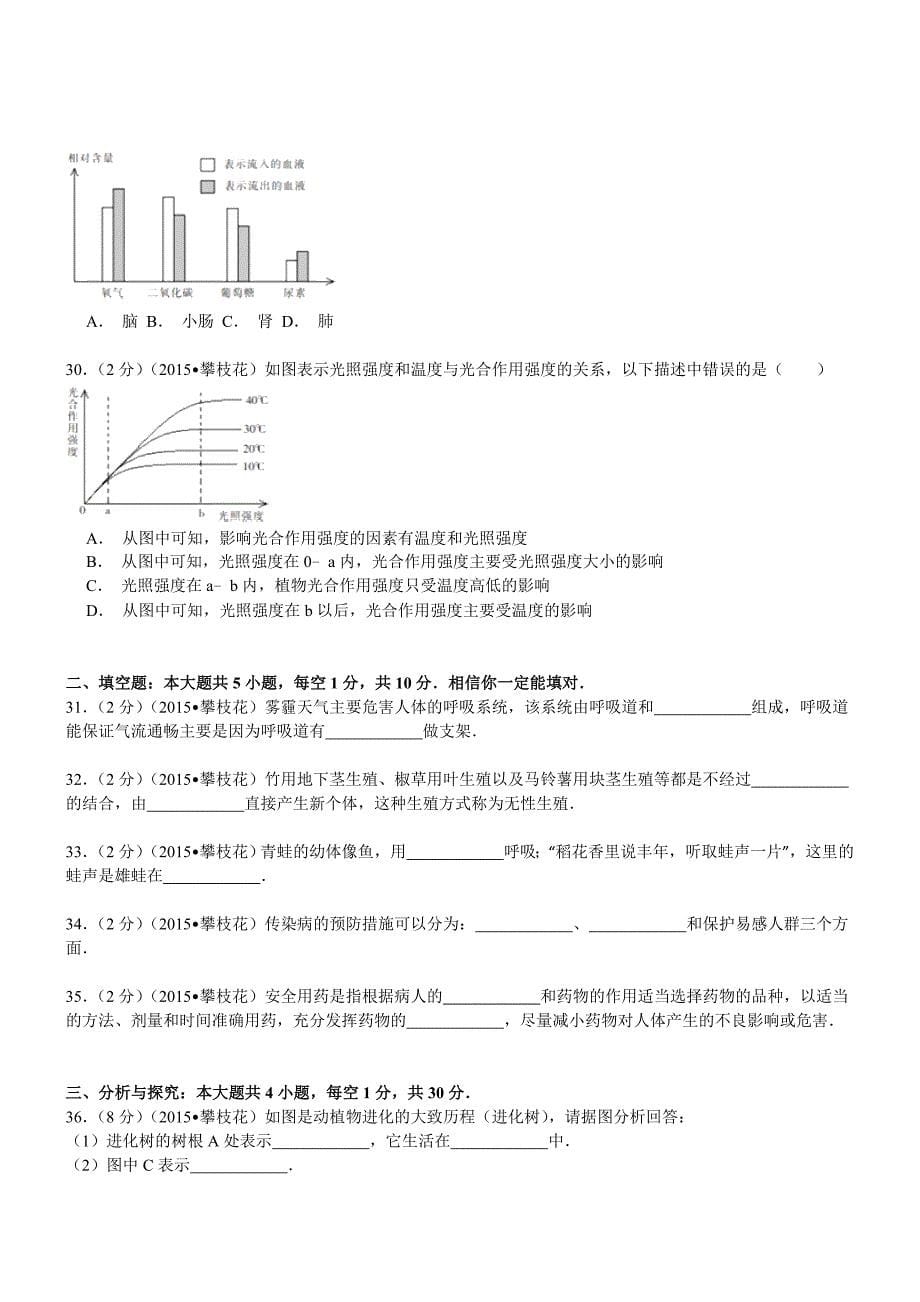 四川攀枝花生物-2015初中毕业学业考试试卷(解析版_第5页