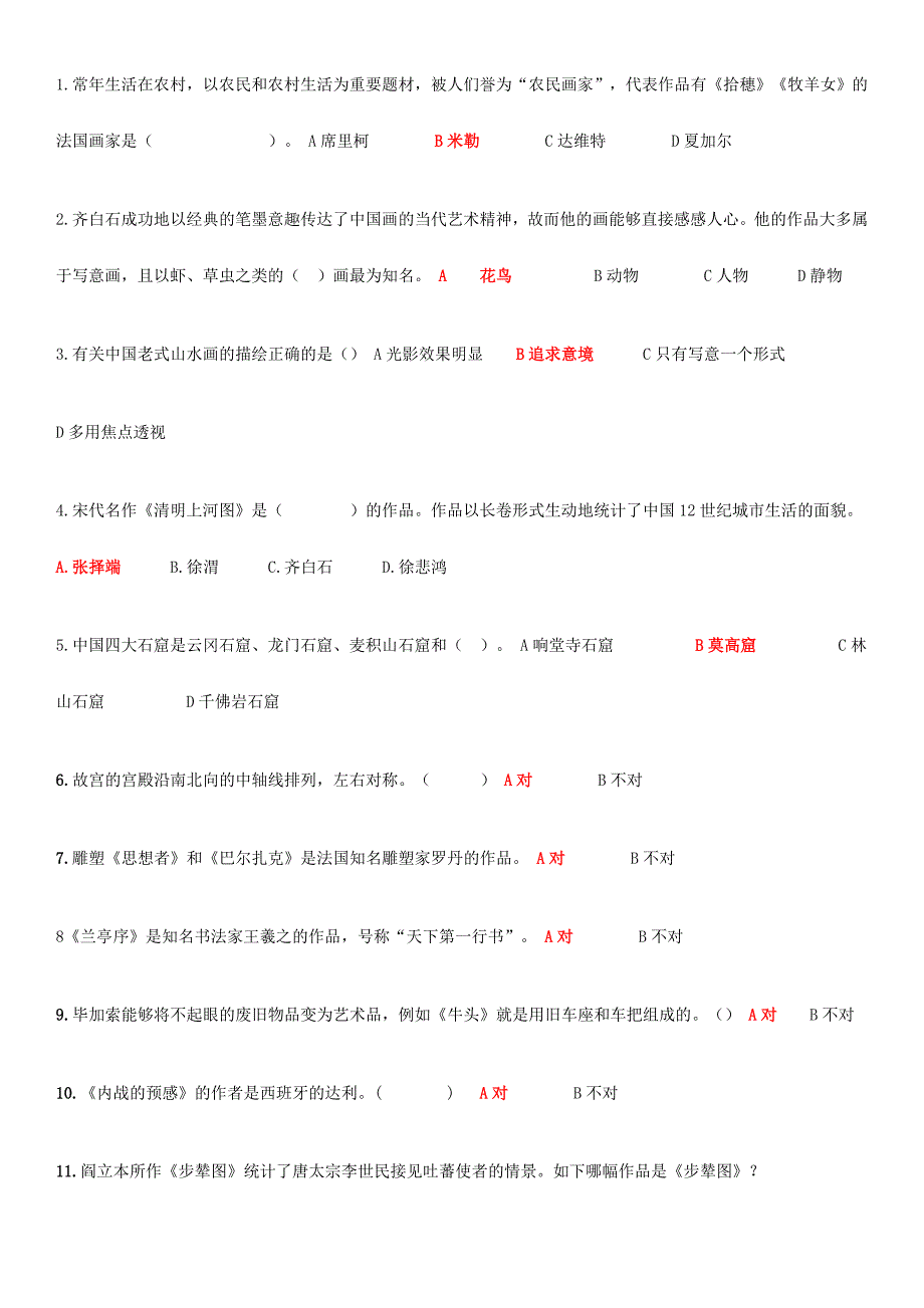 2024年美术学业水平测试题有图版_第1页