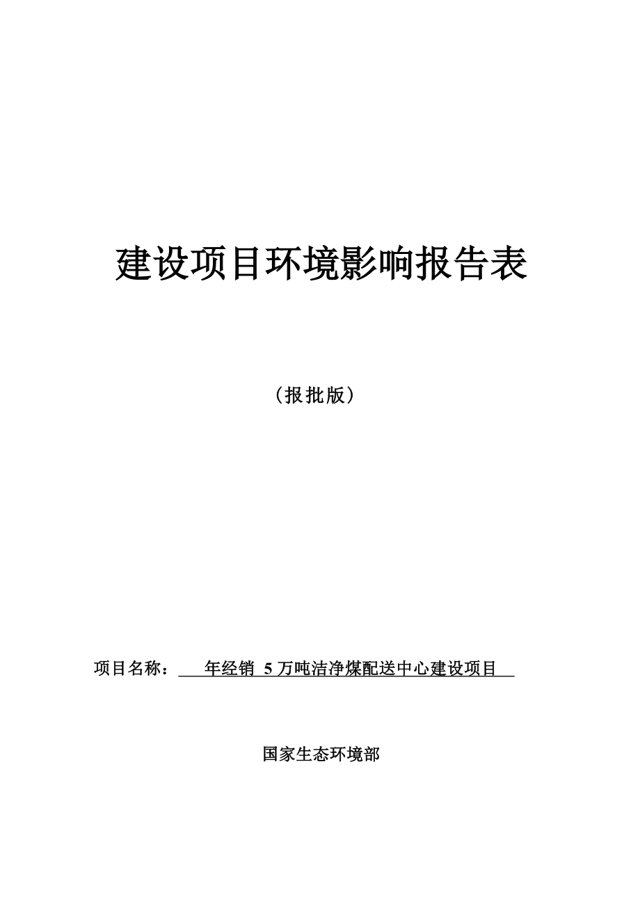 大荔盛康燃煤科技有限公司年经销 5 万吨洁净煤配送中心建设项目环评报告.docx_第1页