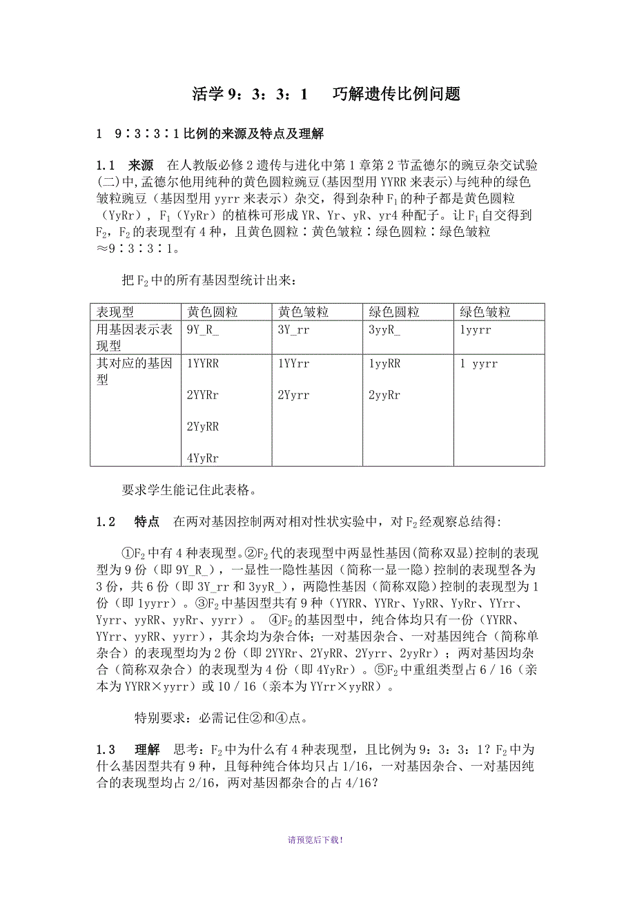 活学9：3：3：1---巧解遗传比例问题—Alan_第1页