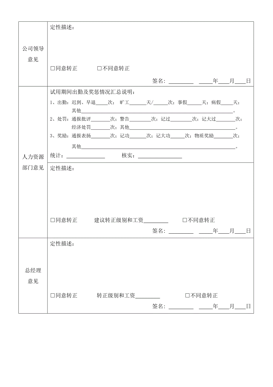 新员工转正申请表(模板)_第3页