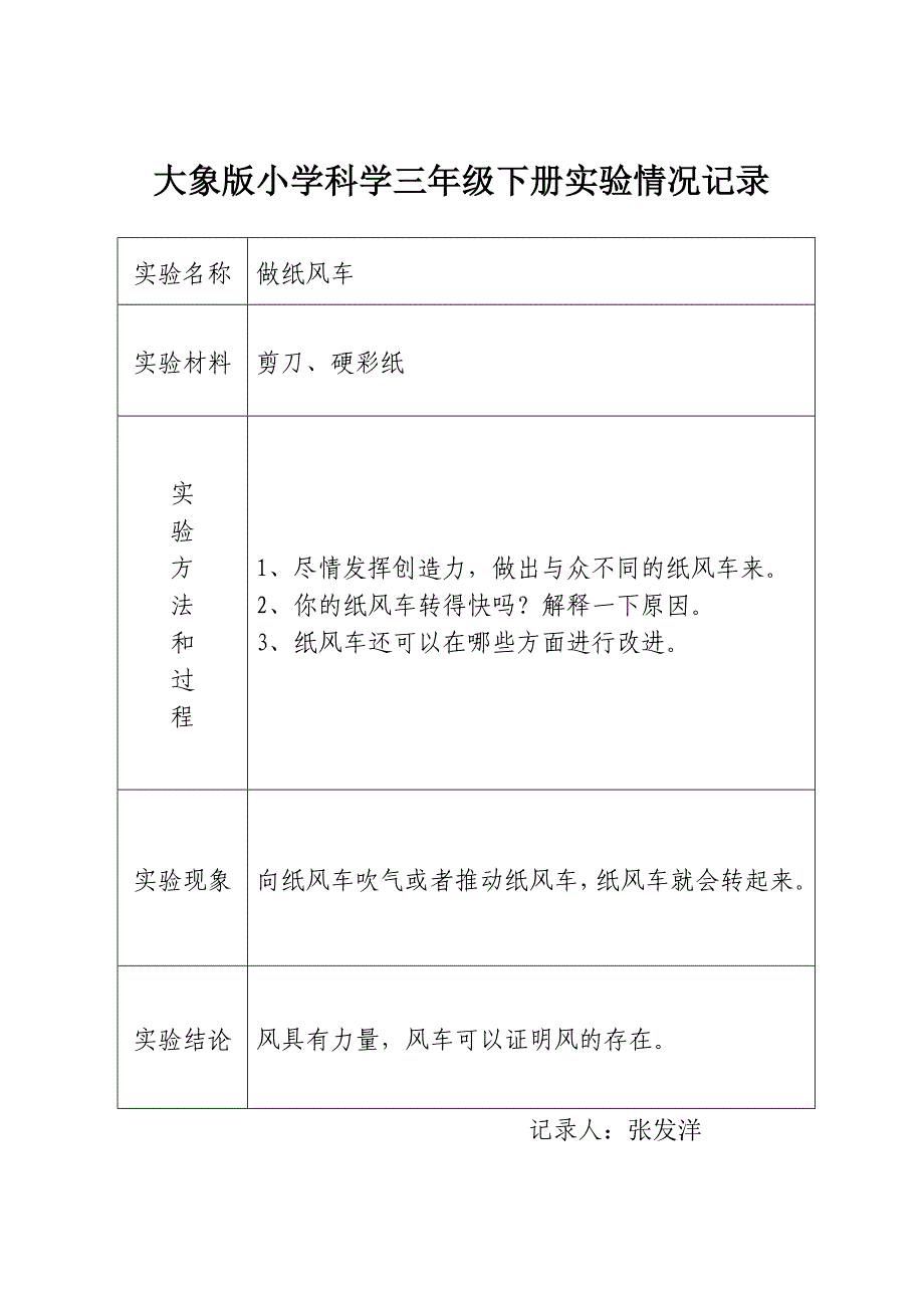 大象版小学科学三年级下册实验情况记录_第3页