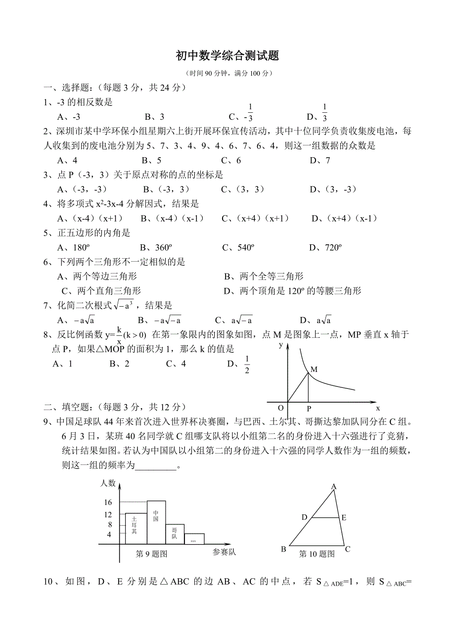 初中数学综合测试题_第1页