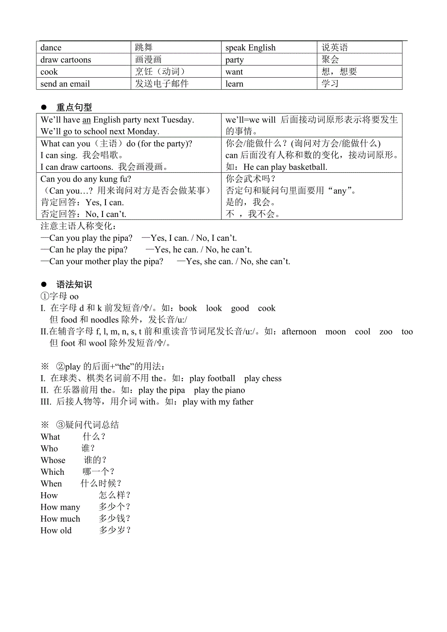 新版pep英语五年级上册复习资料_第4页