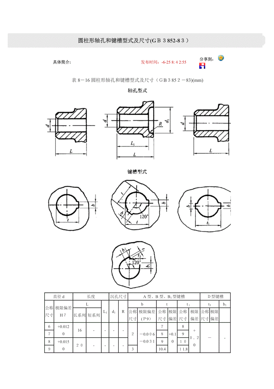 圆柱形轴孔和键槽型式及尺寸_第1页