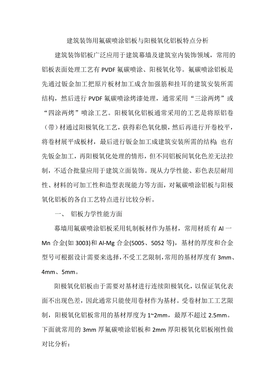 建筑装饰铝板表面喷涂与氧化处理工艺特点分析.doc_第1页