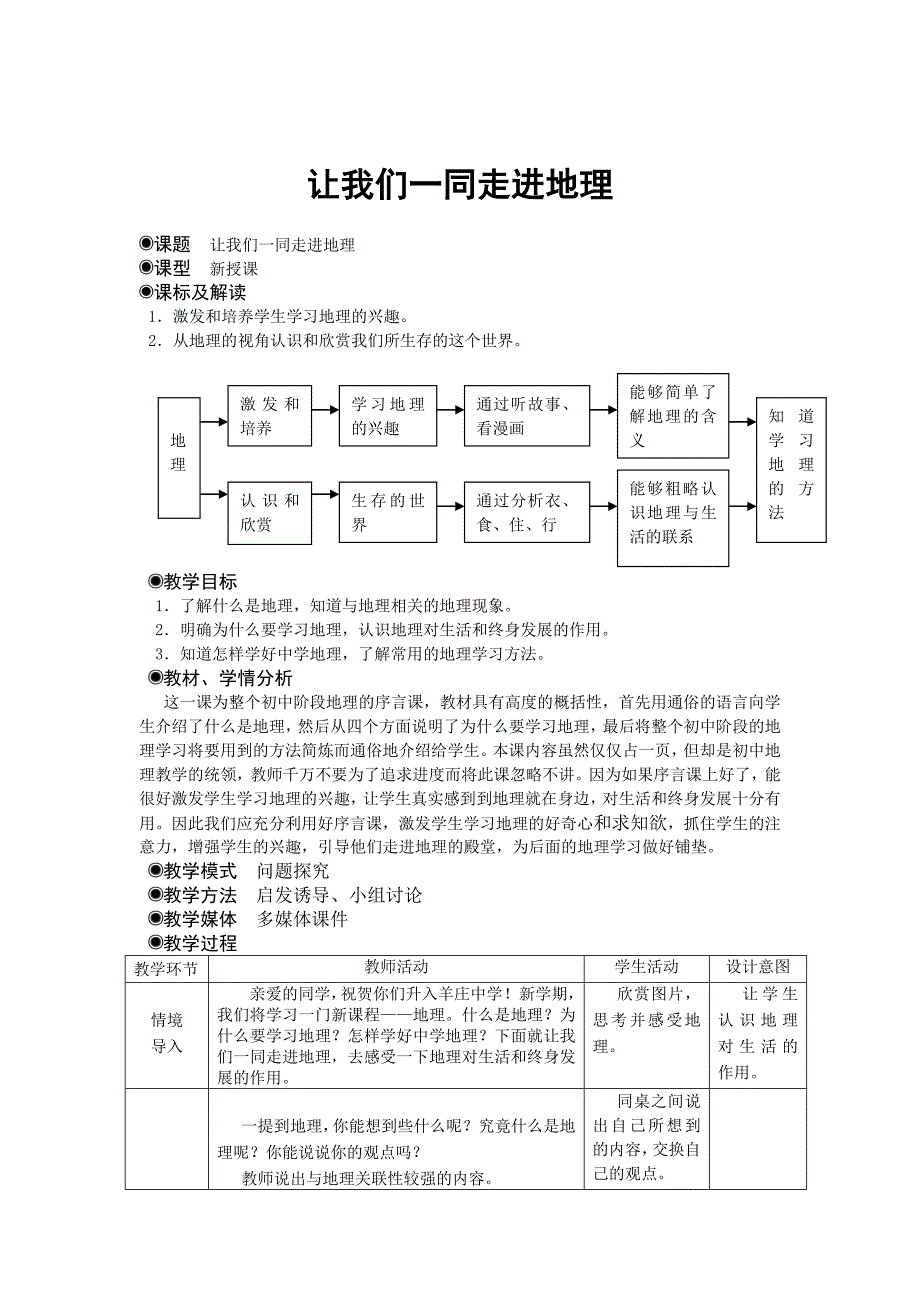 商务星球版地理七年级上册《让我们一同走进地理》教案_第1页