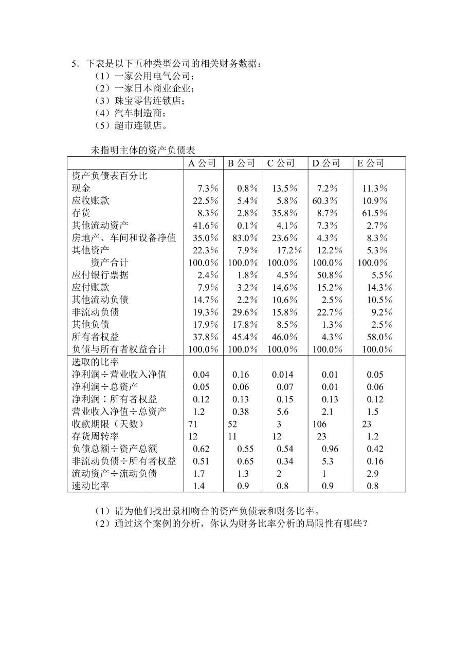 财务报表分析竞赛题_第5页