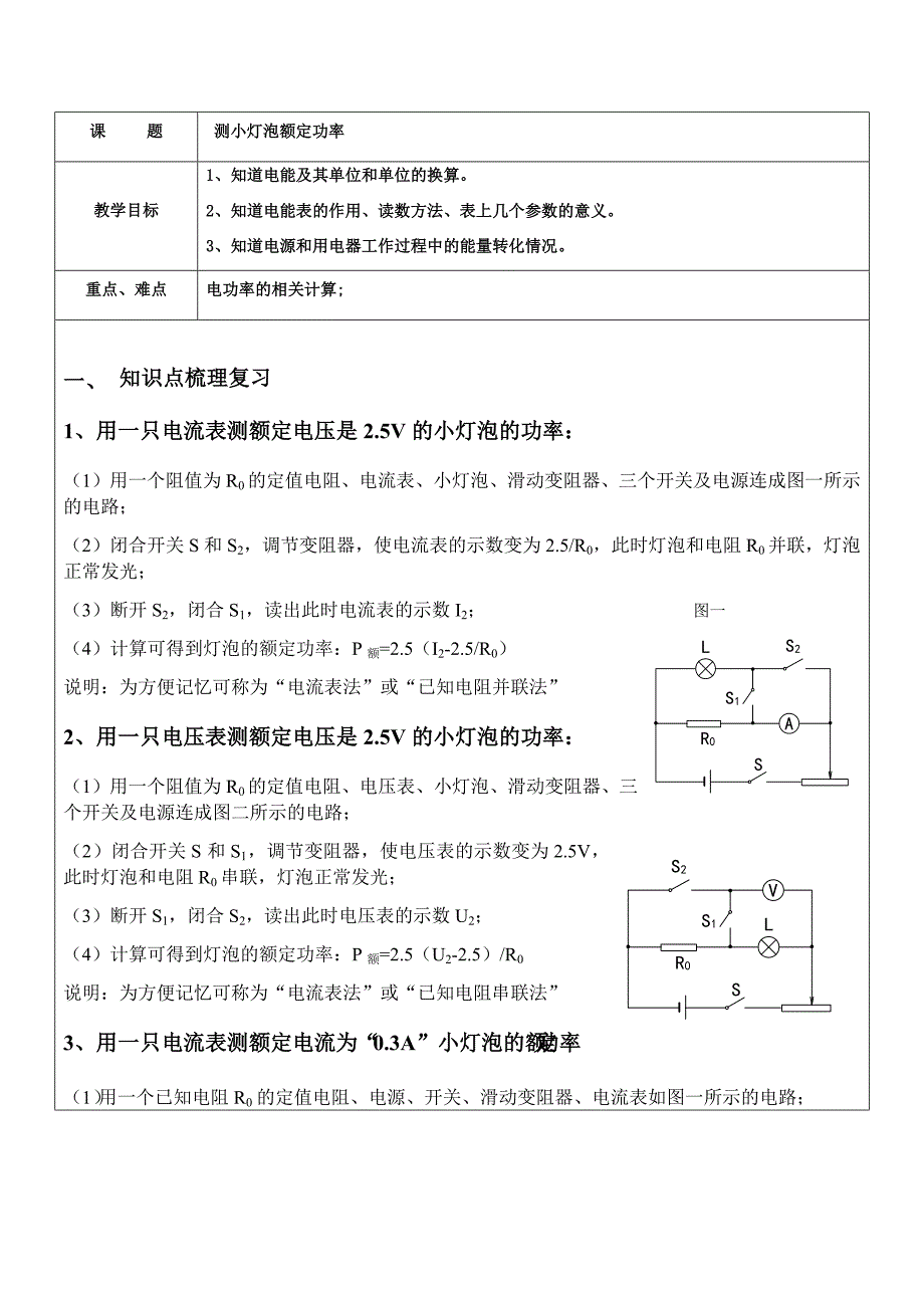 测小灯泡额定功率---单电流表或电压表.docx_第1页
