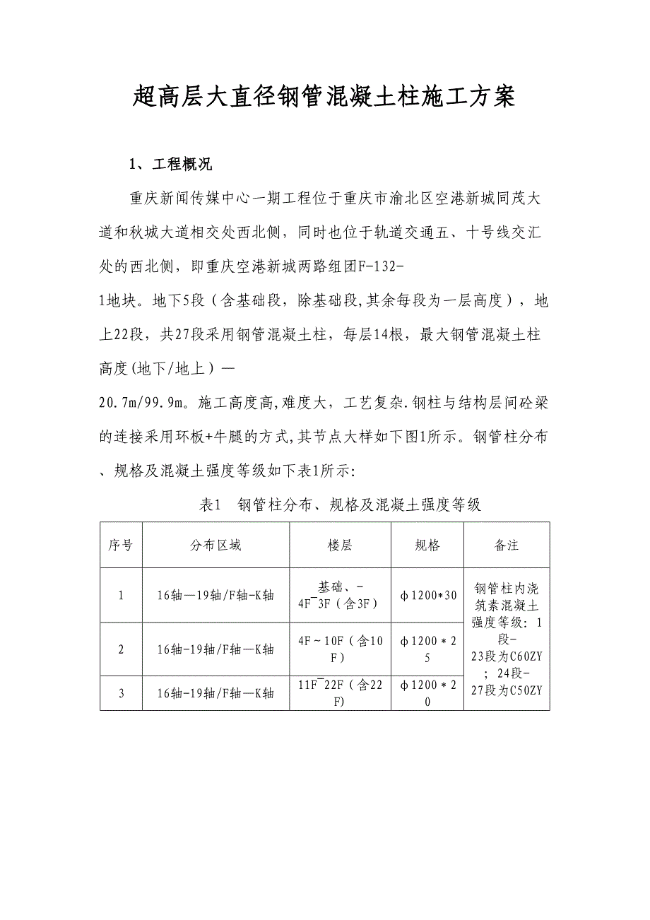 【施工管理】超高层大直径钢管混凝土柱施工方案(DOC 15页)_第1页