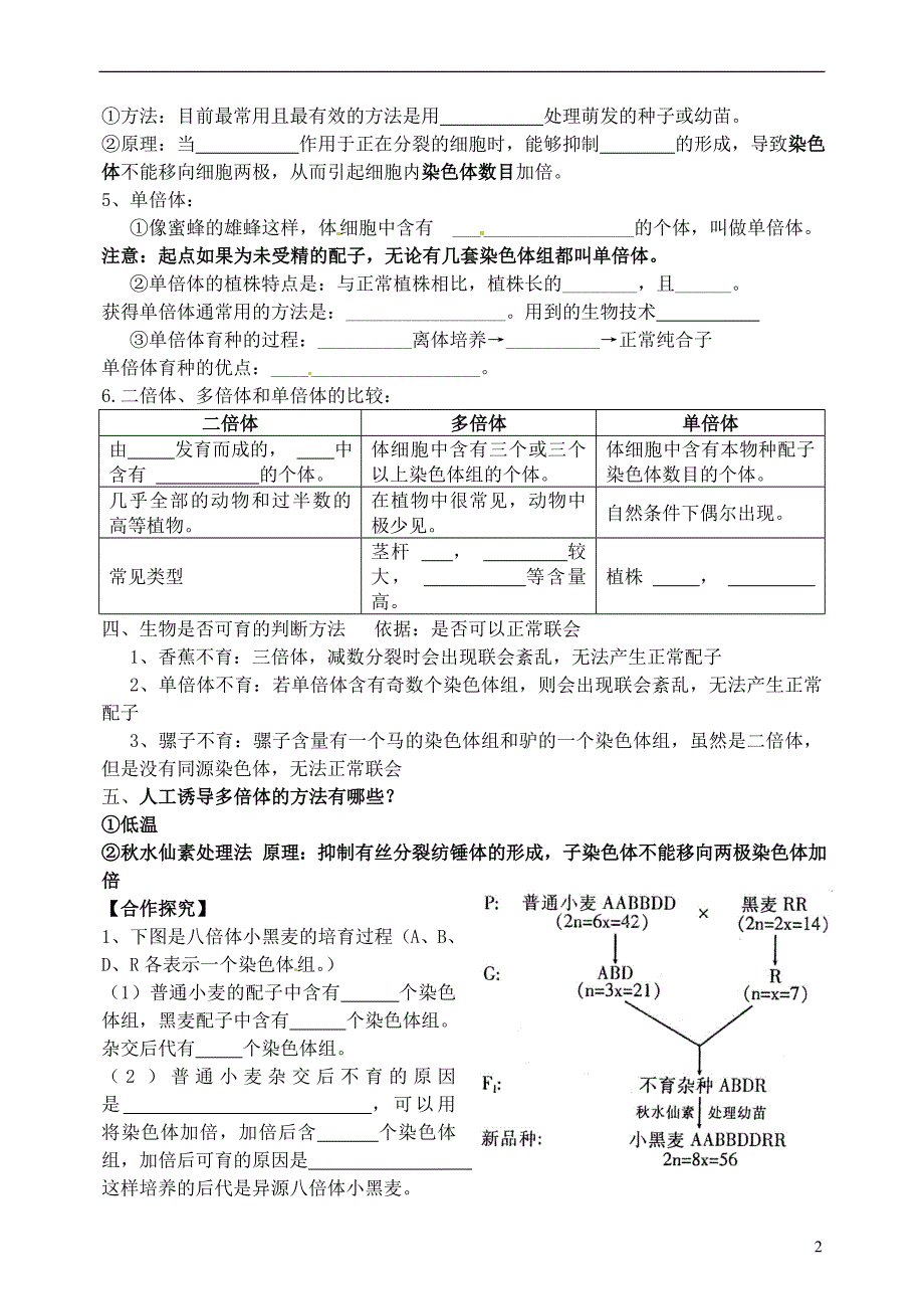 山西省临汾清华园中学高中生物 5.2 染色体变异教案 新人教版必修2(1).doc_第2页