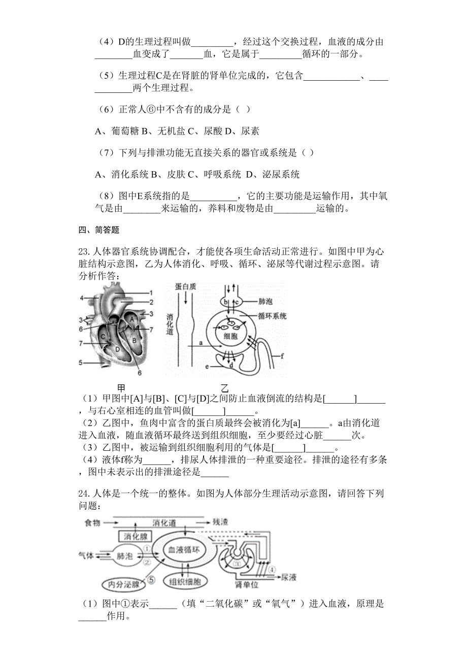 北师大版七年级生物下册第十一章人体代谢废物的排出测试试题(附答案)(DOC 6页)_第4页