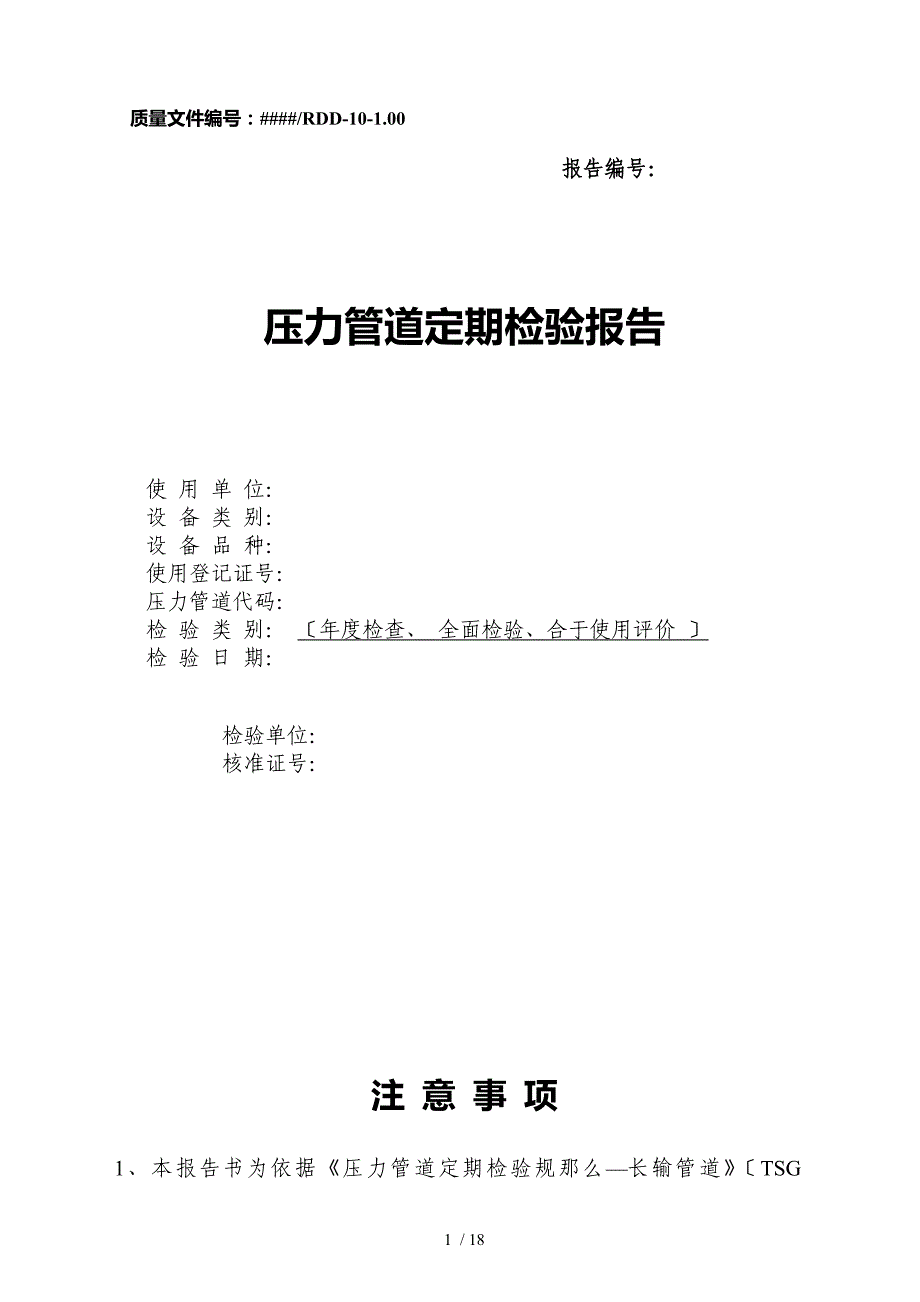 1111压力管道定期检验报告_第1页