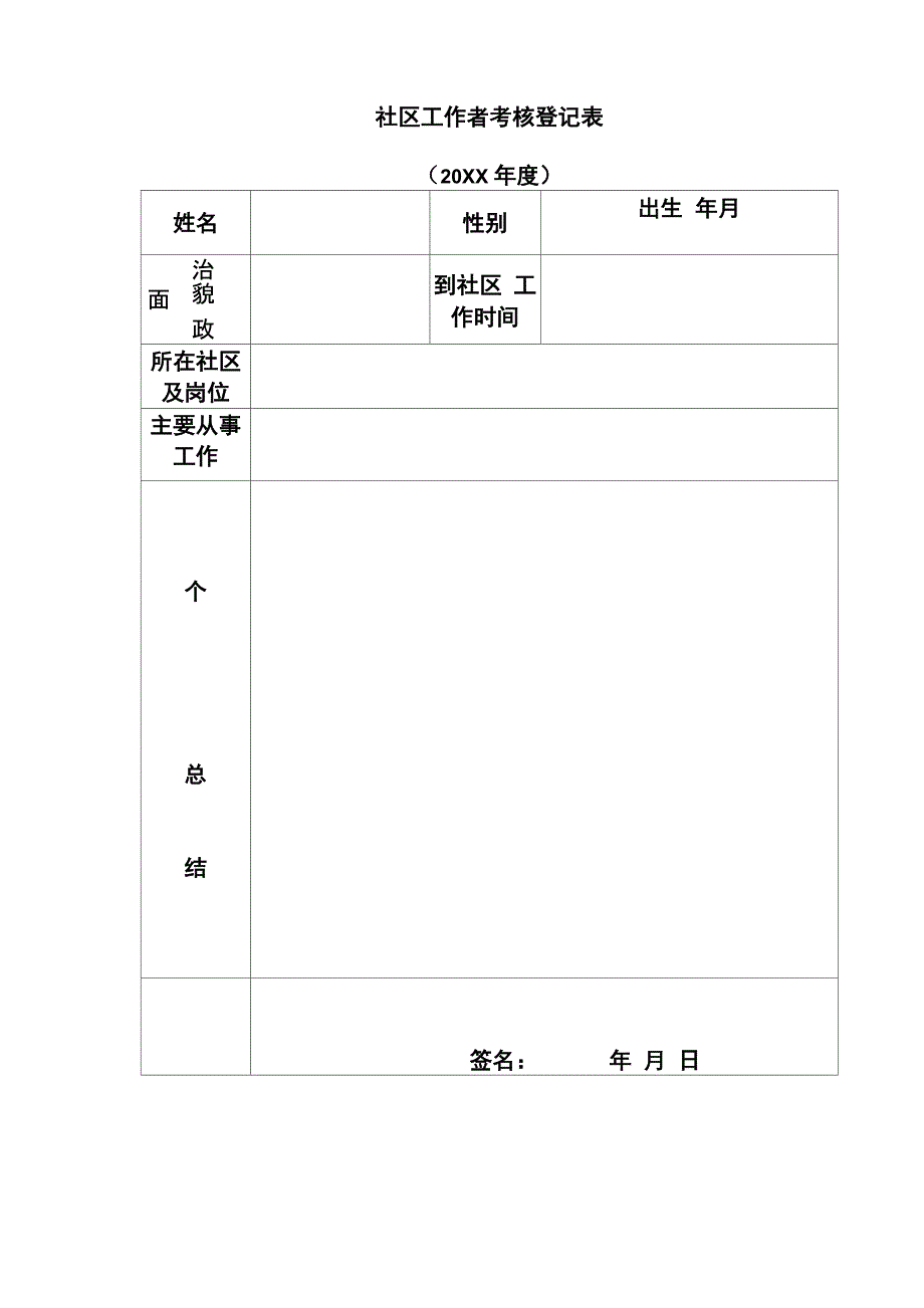社区工作者考核登记表_第1页