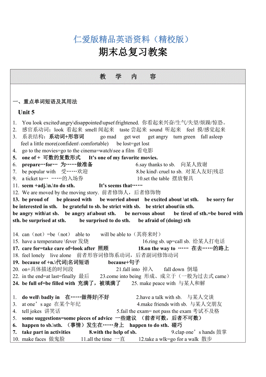 仁爱版英语八年级下期末总复习教案【精校版】_第1页