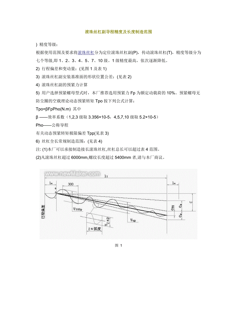 滚珠丝杠副导程精度及长度制造范围.doc_第1页