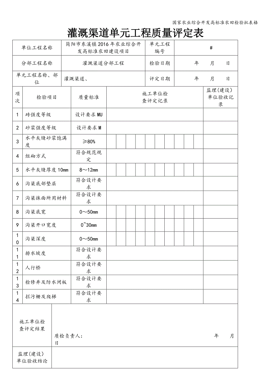 国家农业综合开发高标准农田检验批表格_第1页