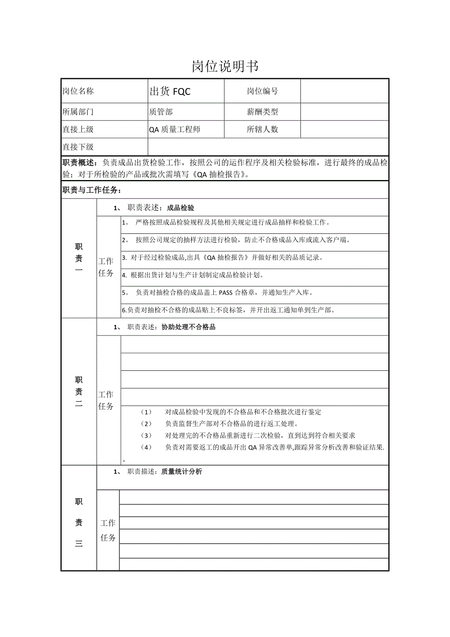 岗位说明书(FQC检验员)_第1页