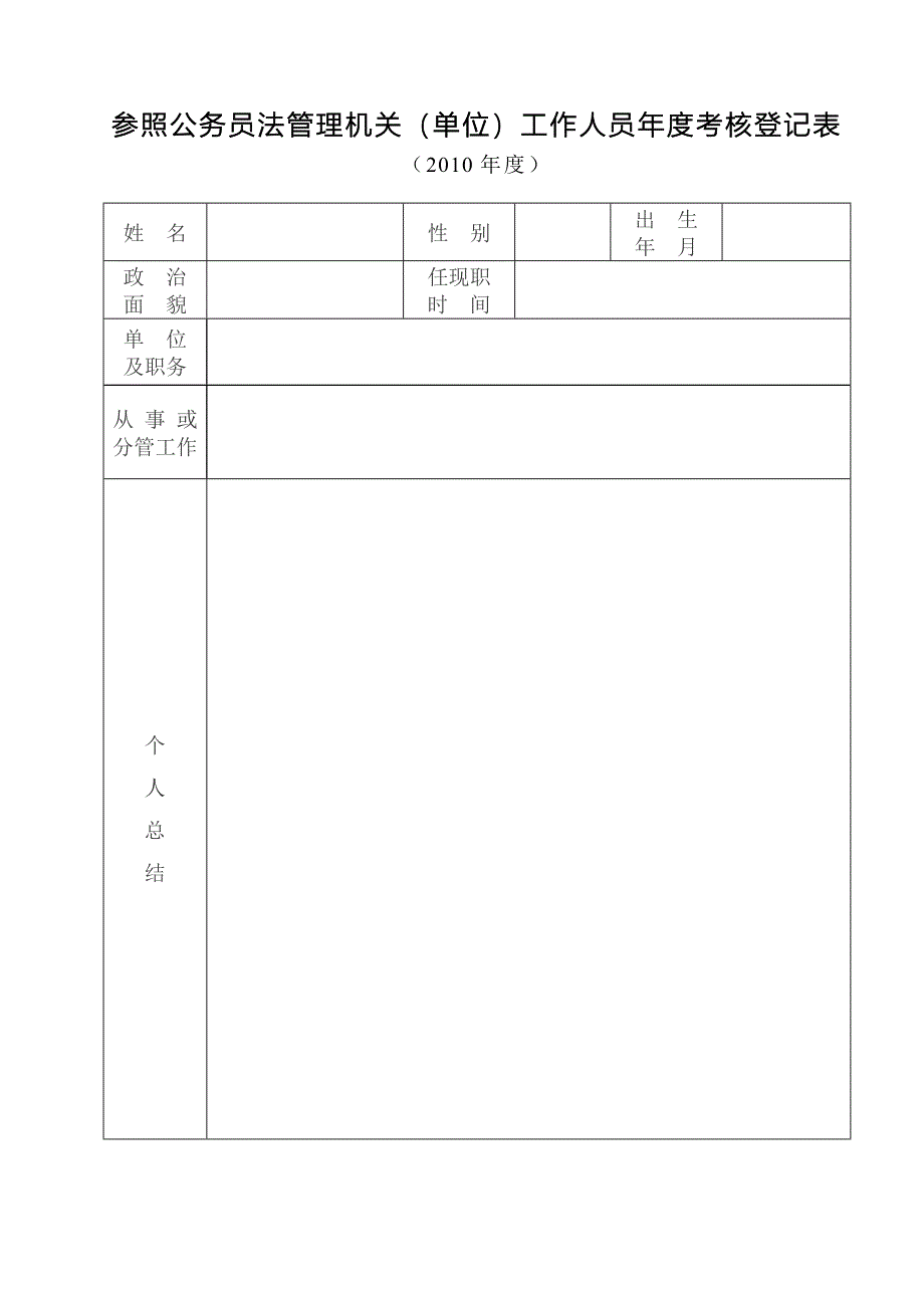 公务员年度考核登记表(模板)_第1页