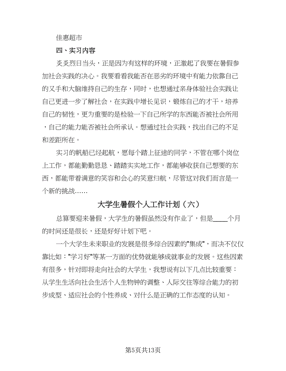 大学生暑假个人工作计划（9篇）.doc_第5页