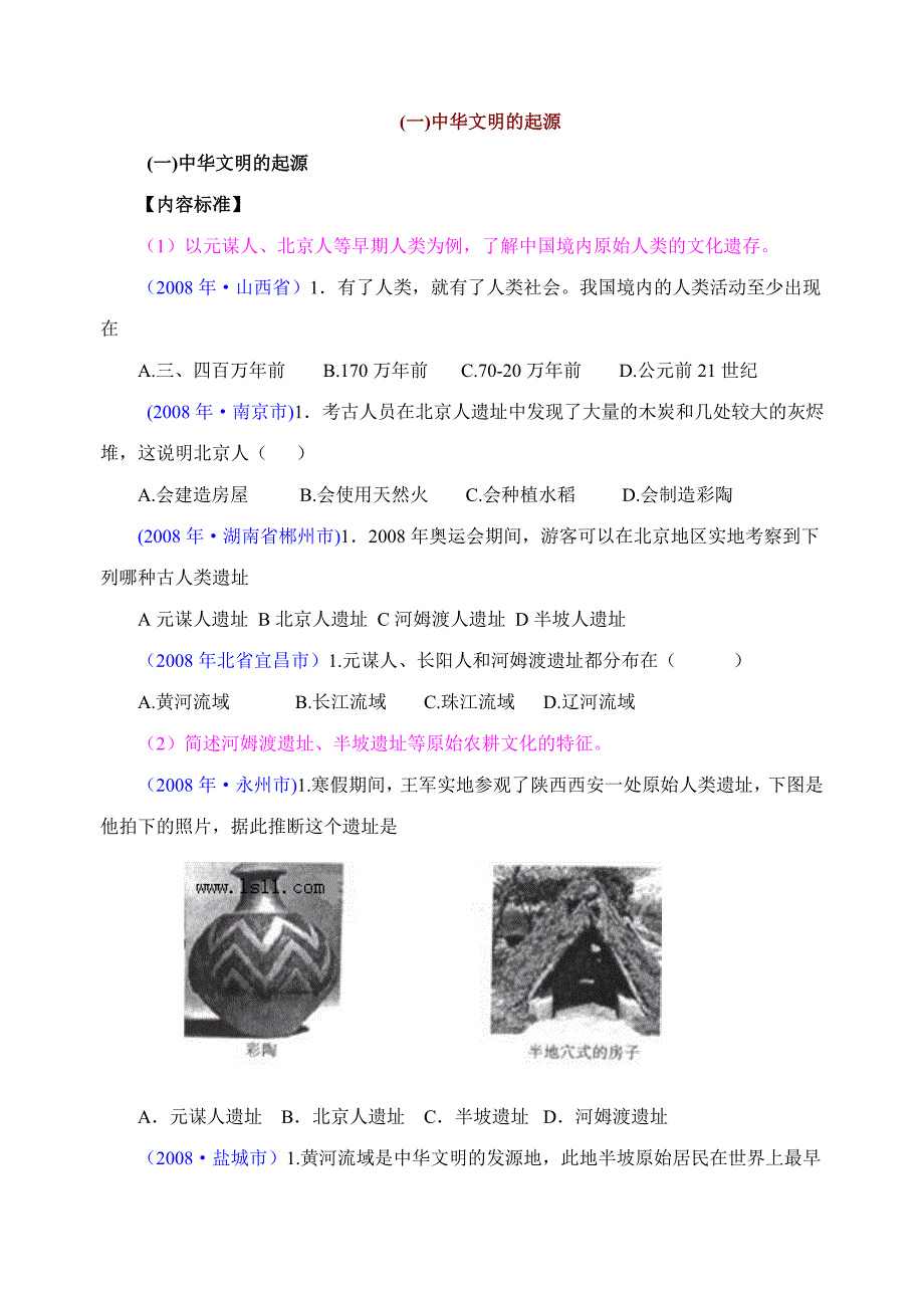 (一)中华文明的起源(1).doc_第1页