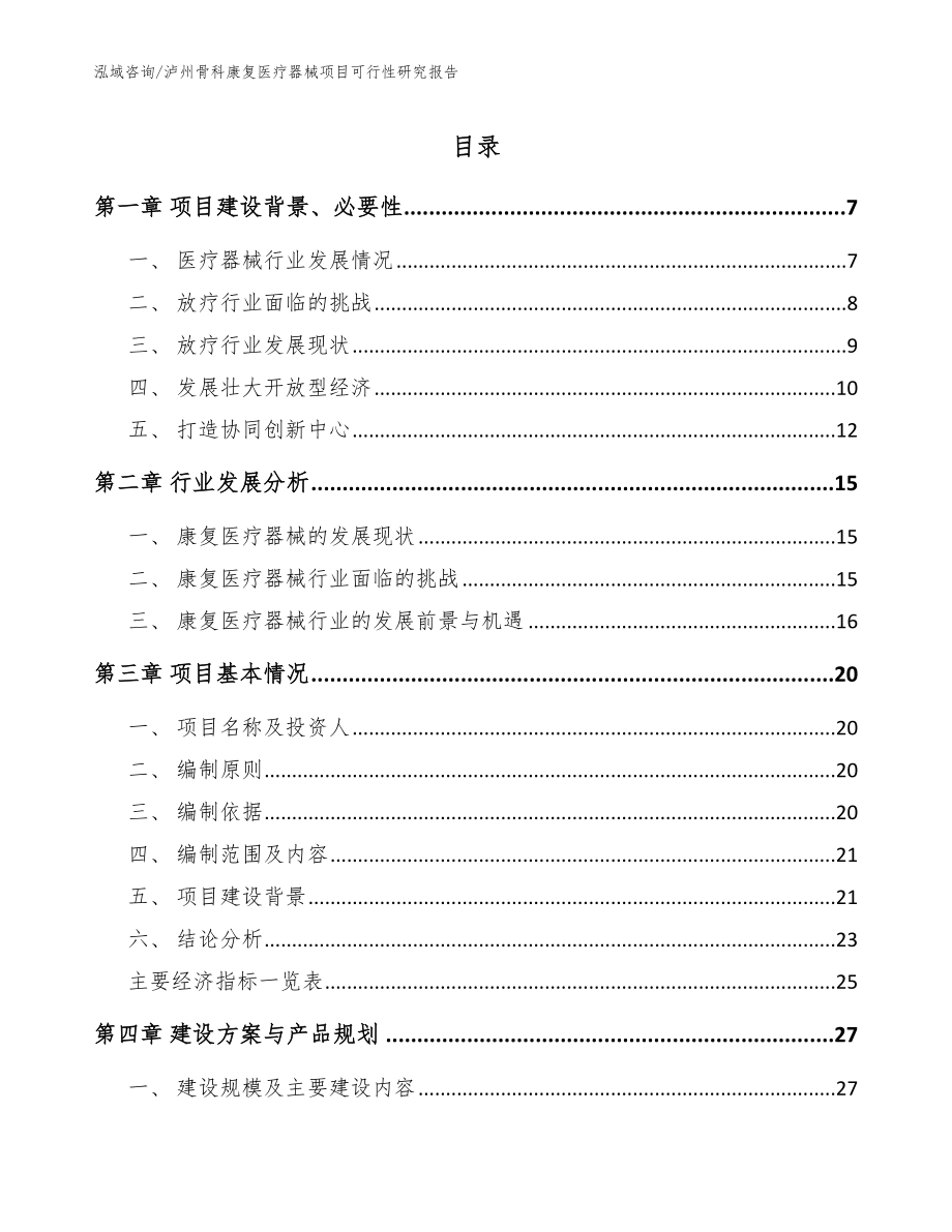 泸州骨科康复医疗器械项目可行性研究报告（范文）_第1页