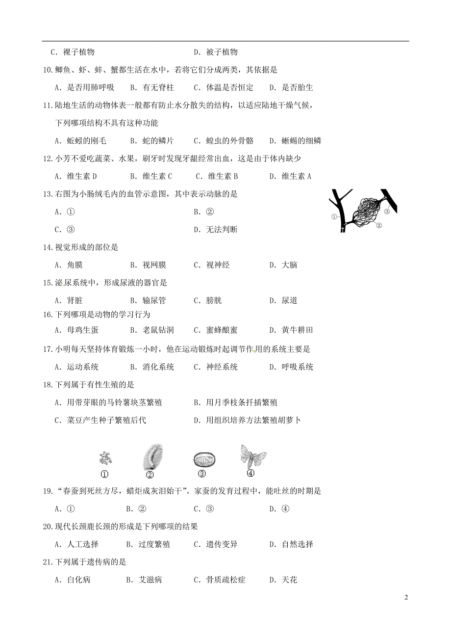 初中生物学业水平模拟考试26_第2页