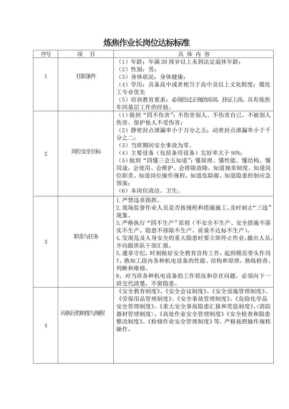 炼焦车间主任副主任岗位达标标准_第5页