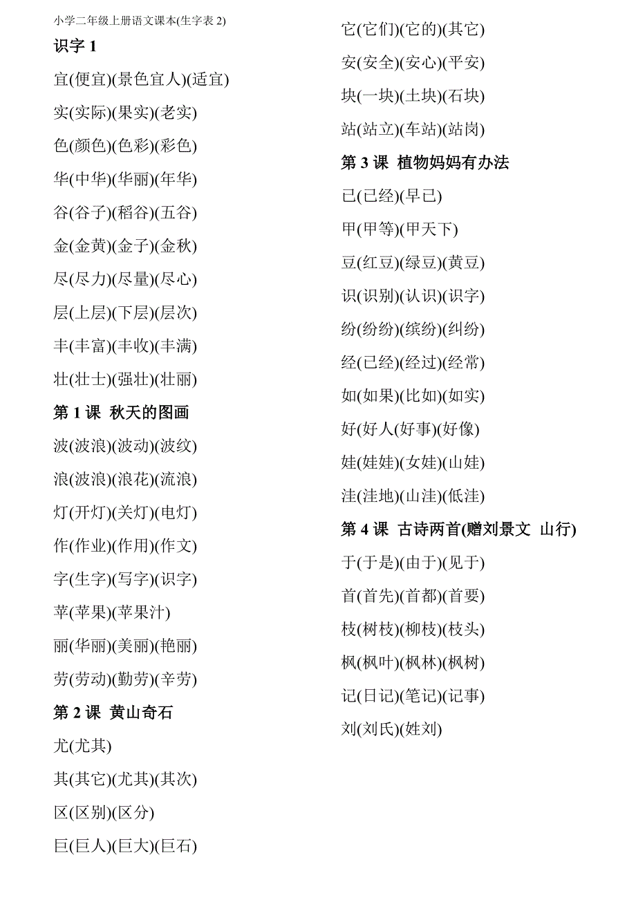 二年级上册生字表生字组词.doc_第1页