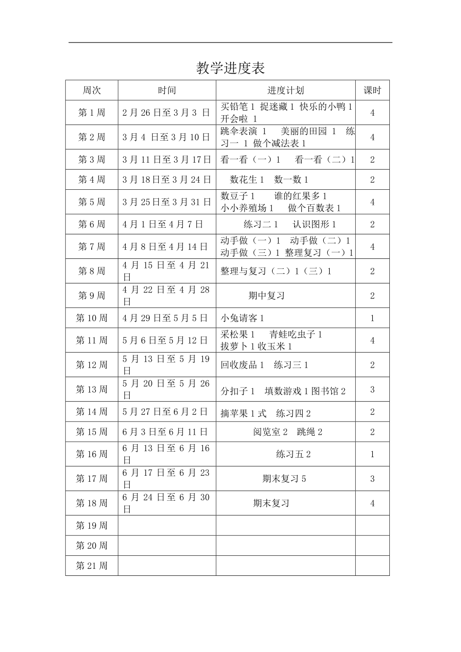 北师大s版一年级数学下册新版教案_第1页