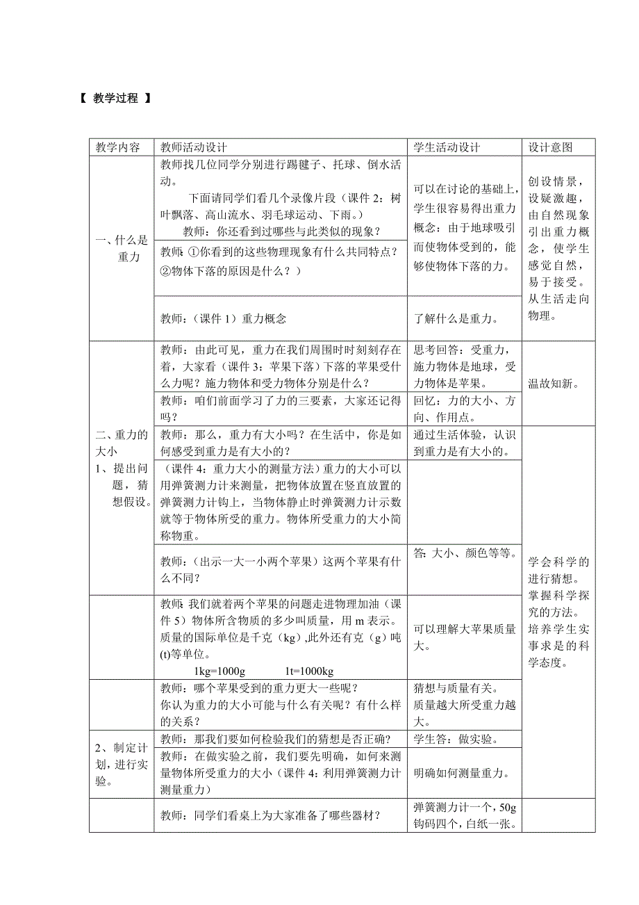 沪科版八年级物理教案来自地球的力_第2页