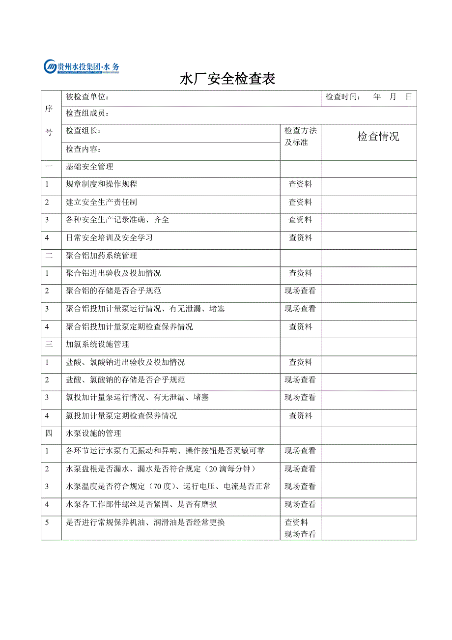 自来水厂安全检查表_第1页