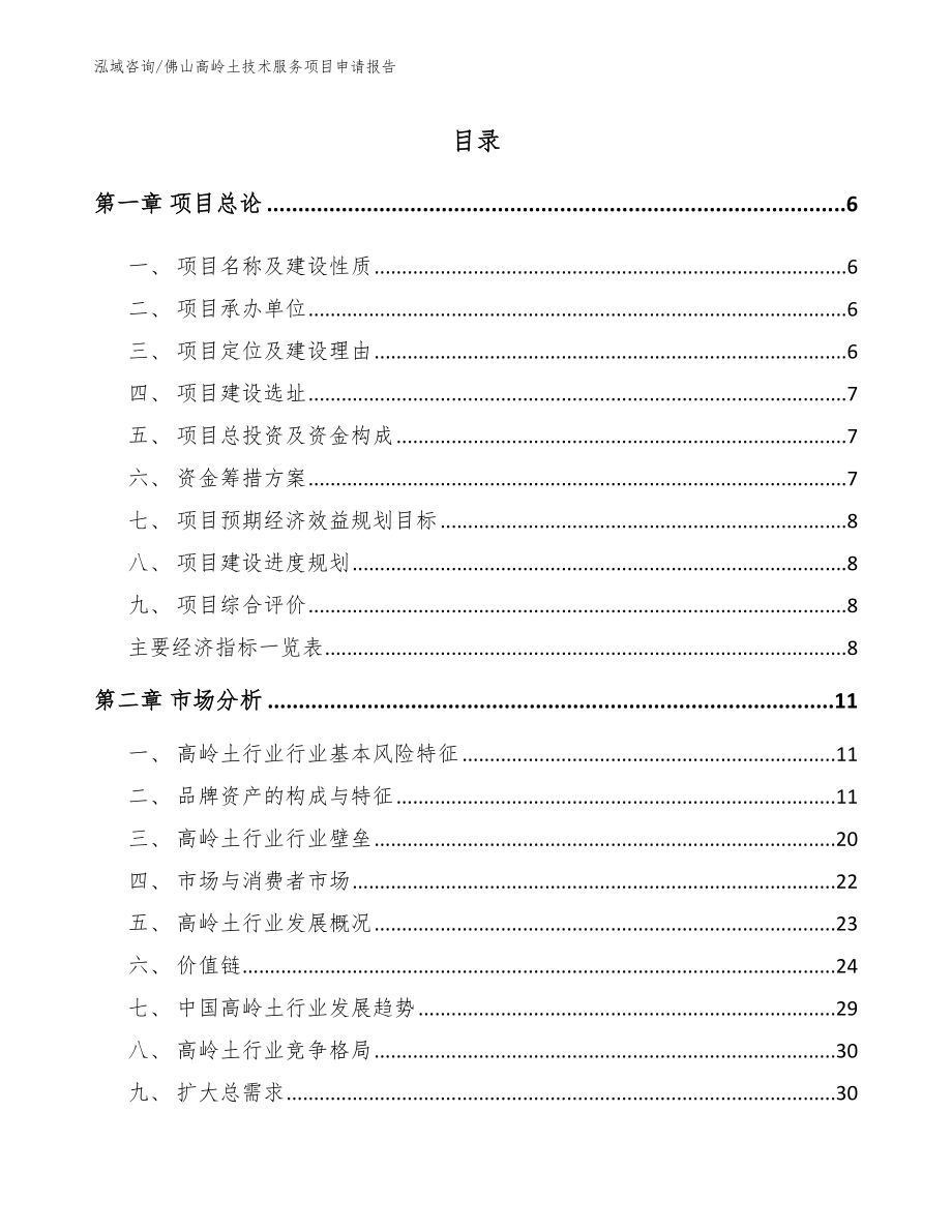 佛山高岭土技术服务项目申请报告_第1页