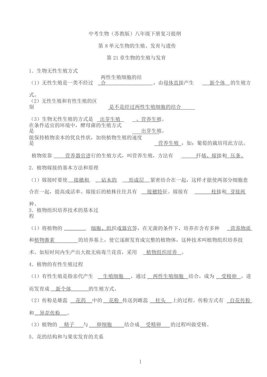 八年级生物下册中考复习知识点(苏教版)_第1页