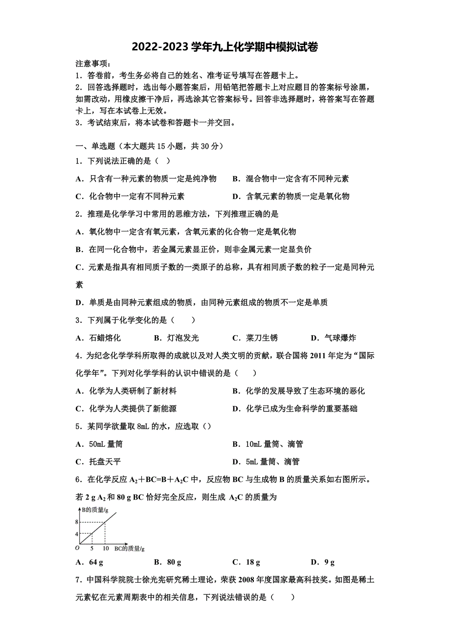 四川省眉山洪雅县联考2022年化学九上期中复习检测试题含解析.doc_第1页