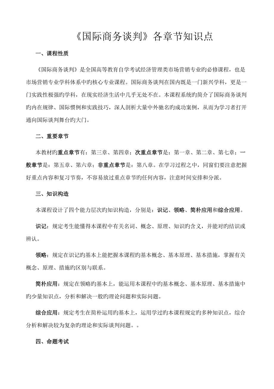 2022国际商务谈判各章节知识点_第1页