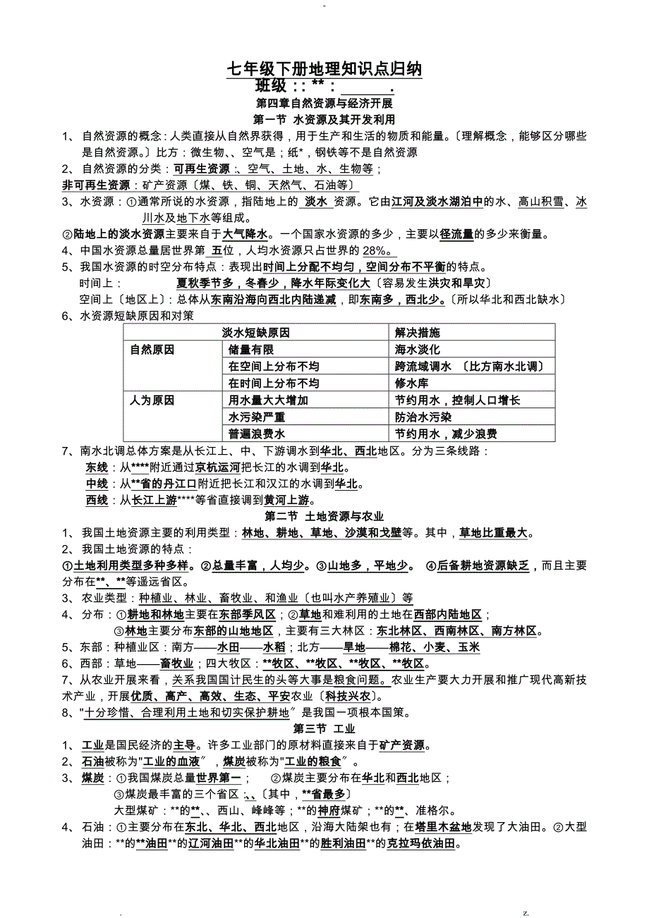 中图版初一下地理知识点归纳新_第1页