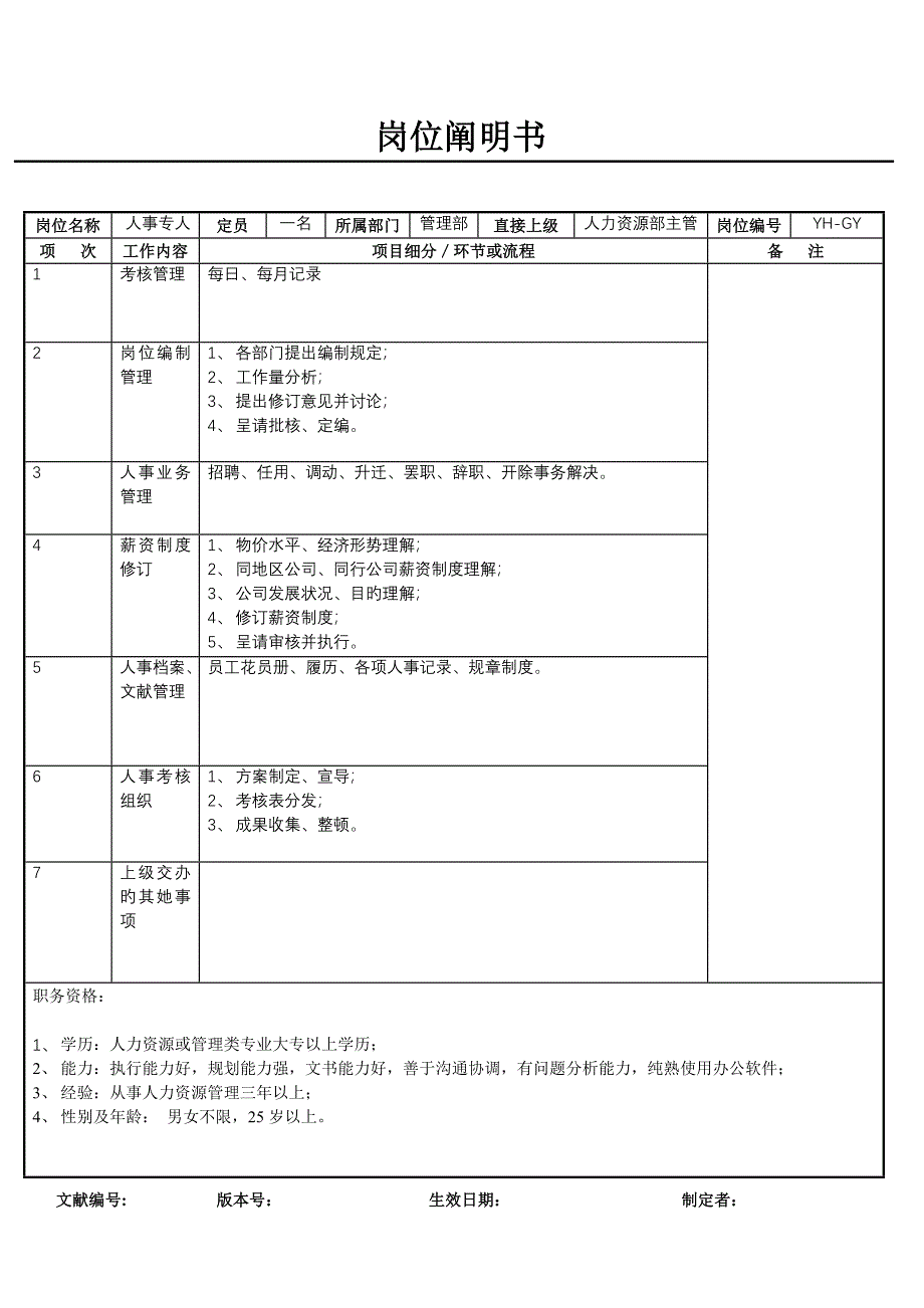 管理部人事专员岗位基本职责_第1页