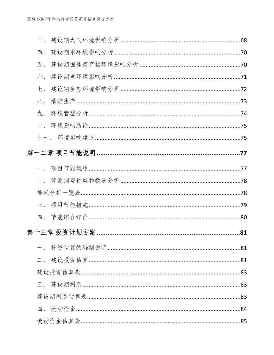 呼和浩特变压器项目招商引资方案_范文模板_第5页