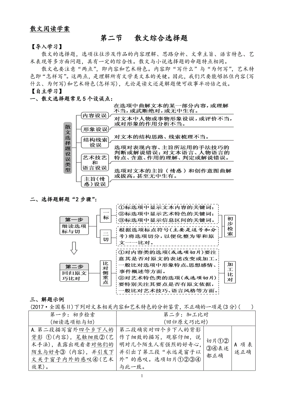 现代散文阅读专题第2节散文综合选择题 学案——高考语文二轮复习.doc_第1页