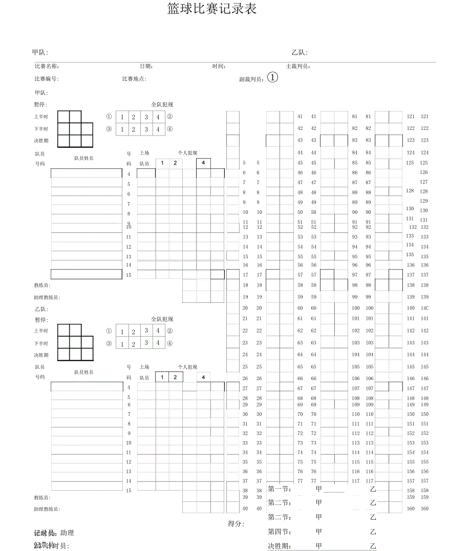 篮球比赛记录表_第1页