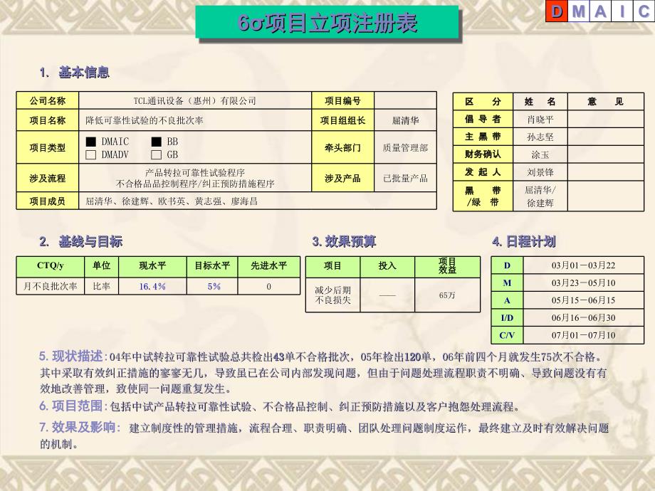 TCL通讯设备有限公司：降低可靠性试验的批次缺陷率DMAI阶段_第1页